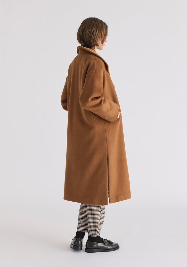 Two-Tone Double Breasted Wool Blend Coat in Brown Side